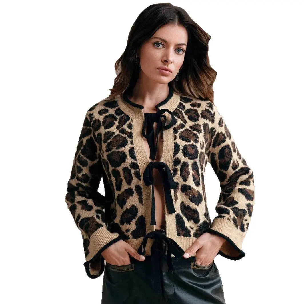 Cardigan à motif animalier – Liens ruban ultra féminin ORIS WEAR
