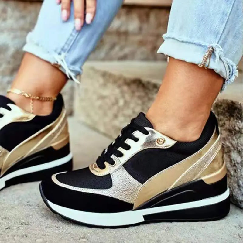 Baskets femme plateforme noir doré ORIS WEAR