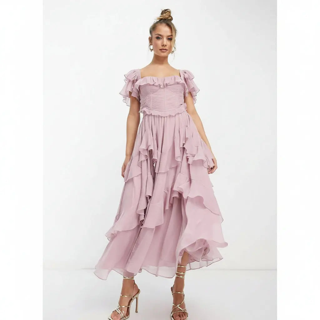Robe longue rouge à volants élégante ORIS WEAR