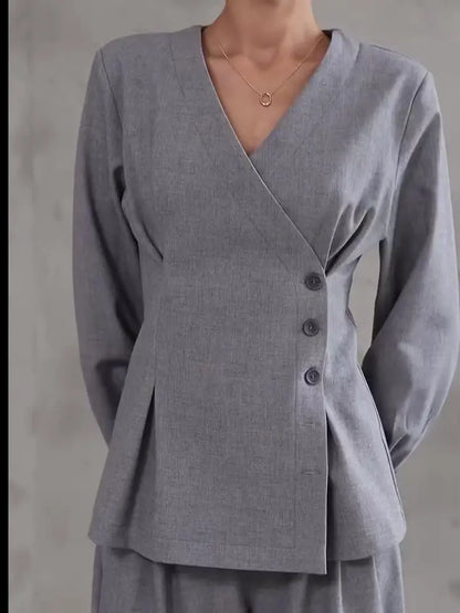Ensemble Blazer Croisé Gris Élégant ORIS WEAR