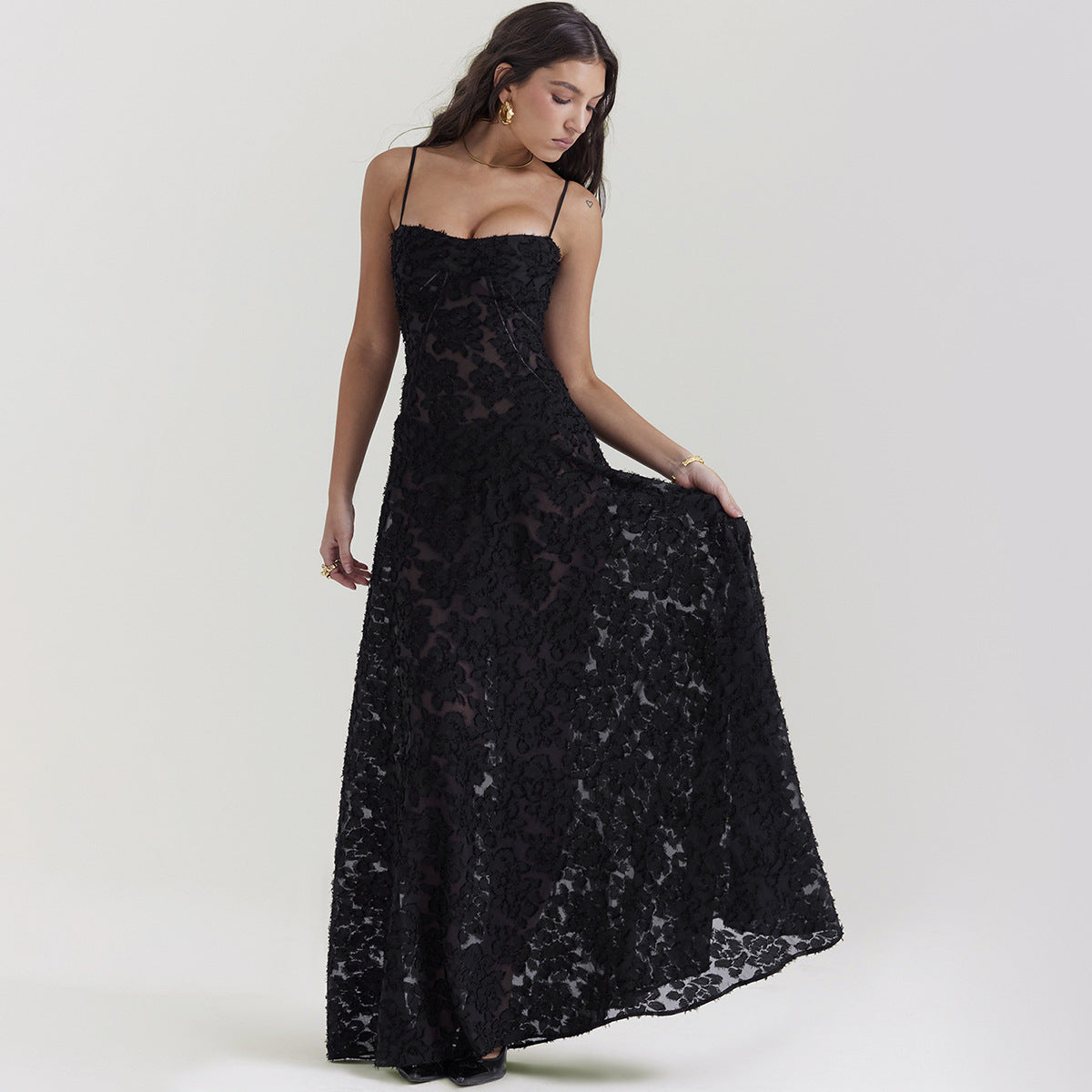 Léa | Robe longue en lin glacé à bretelles Col bustier ORIS WEAR