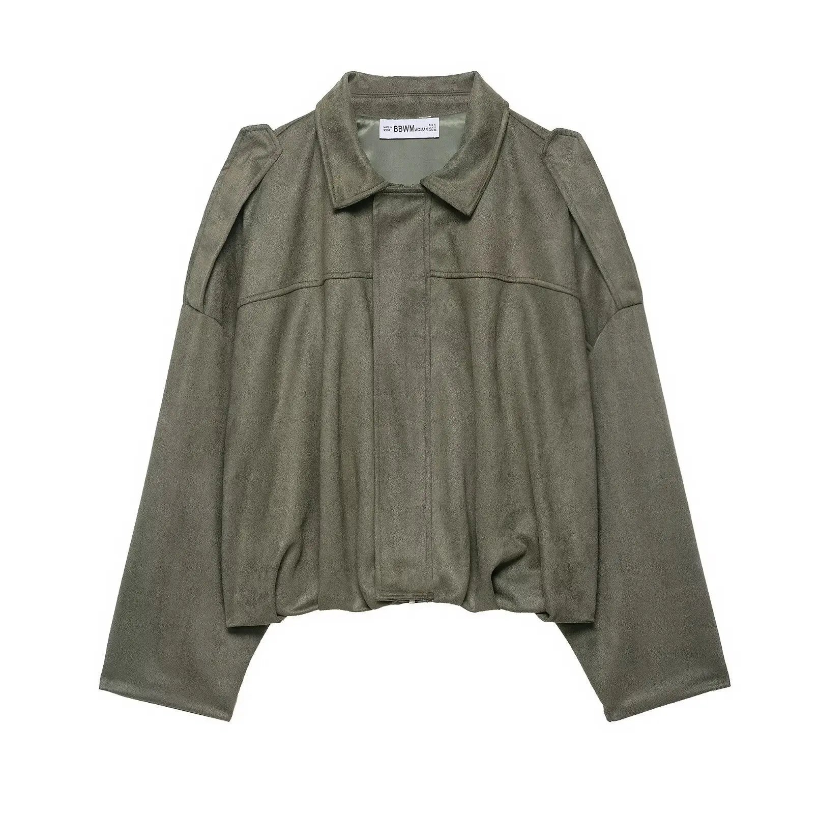 Blouson court oversize marron à col chemise pour femme ORIS WEAR