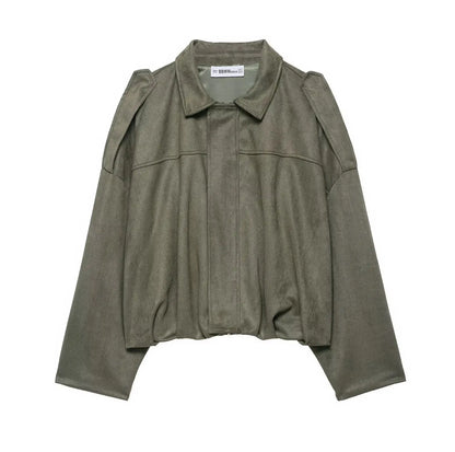 Blouson court oversize marron à col chemise pour femme ORIS WEAR
