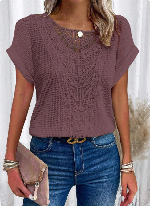 Pull  à manches courtes ajouré, style ethnique ORIS WEAR