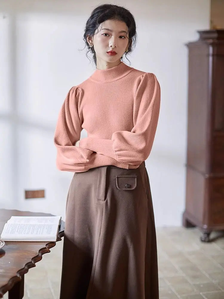 Haut Femme basic à Manches Bouffantes et Col Montant ORIS WEAR