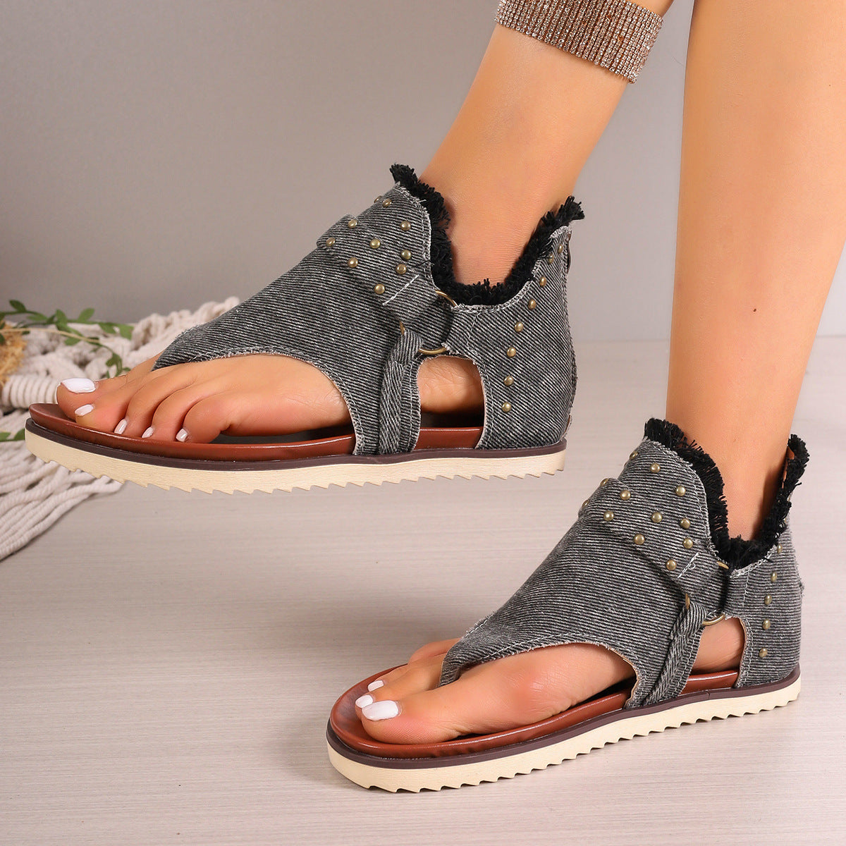 Sandales plates en jean avec fermeture éclair à l'arrière ORIS WEAR