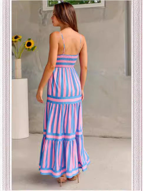 Robe Longue Rayée À Bretelles Avec Poches ORIS WEAR
