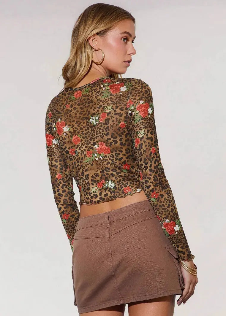 Top transparent imprimé léopard fleuri ORIS WEAR