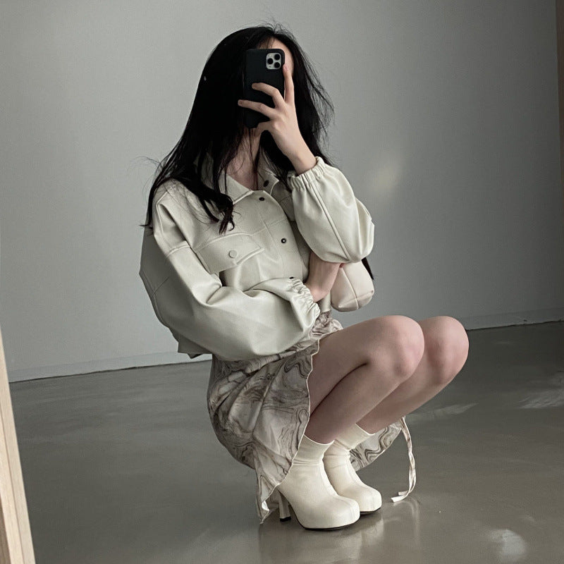 Manteau en Cuir Chic à Col Revers et Poches ORIS WEAR
