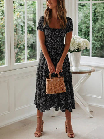 Anais | Robe longue Vintage à Manches Bouffantes & Motif Floral ORIS WEAR