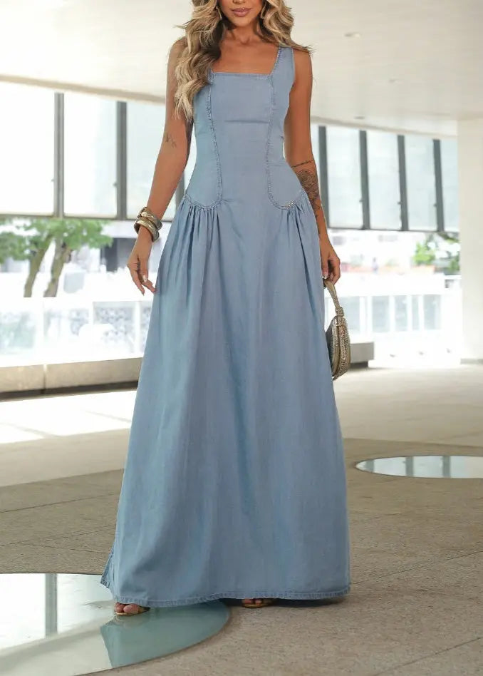 Robe longue en denim à bretelles fines ORIS WEAR