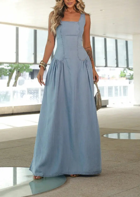 Robe longue en denim à bretelles fines ORIS WEAR