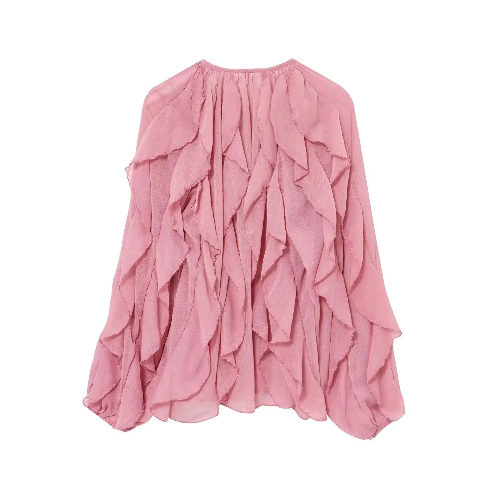 chemises à volants en maille bordeaux pour femmes, élégantes, manches longues ORIS WEAR