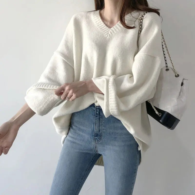 Veste-pull ample en maille unie pour femme à col en V ORIS WEAR