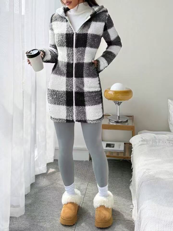 Cozy Plaid Hooded Coat ORIS WEAR