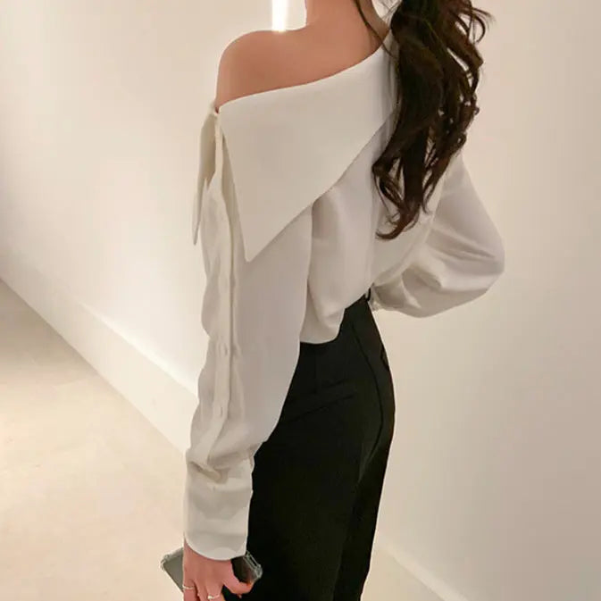 Chemise femme unie à épaules dénudées, boutonnée. ORIS WEAR