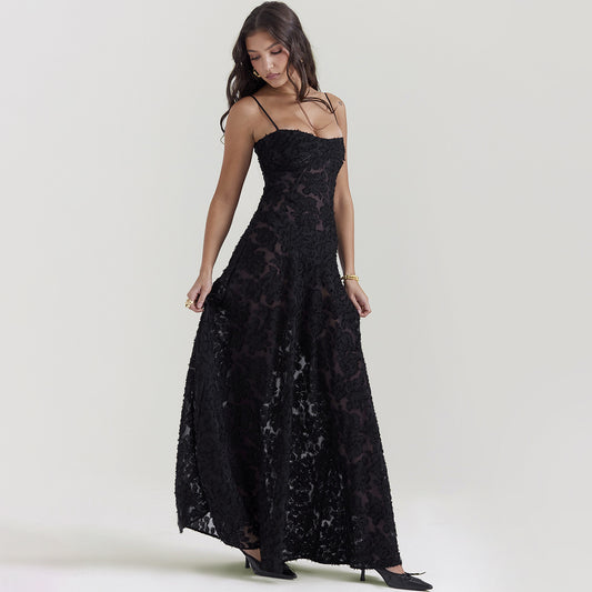 Léa | Robe longue en lin glacé à bretelles Col bustier ORIS WEAR