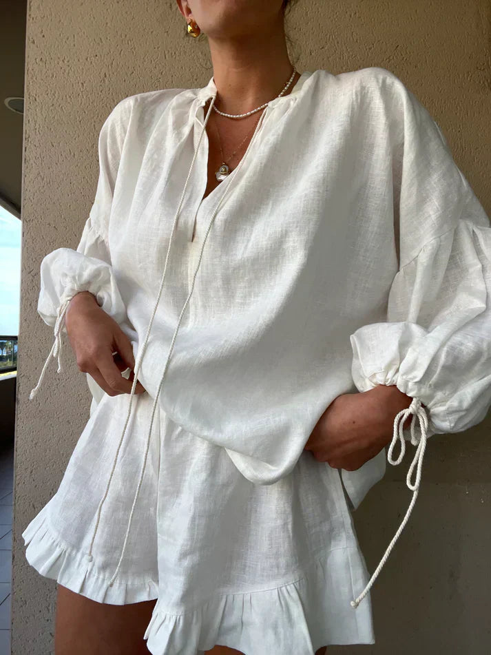 Zoé | Pantalon court à poches boutonnées et top à manches longues avec revers ORIS WEAR