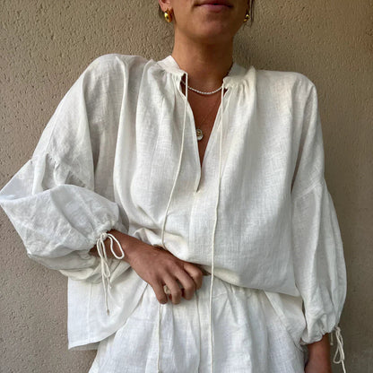 Zoé | Pantalon court à poches boutonnées et top à manches longues avec revers ORIS WEAR
