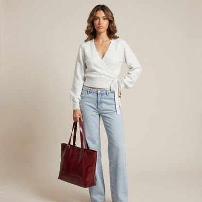 Haut cache-cœur femme à col V croisé avec lien asymétrique – Coupe élégante et moderne ORIS WEAR