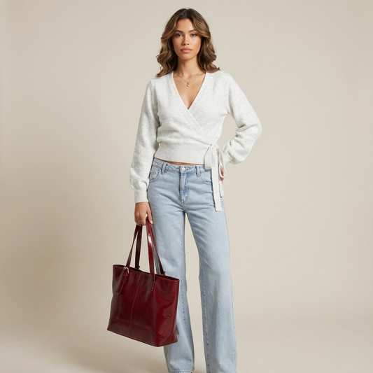 Haut cache-cœur femme à col V croisé avec lien asymétrique – Coupe élégante et moderne ORIS WEAR
