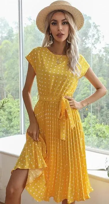 Robe midi à pois élégante ceinturée ORIS WEAR