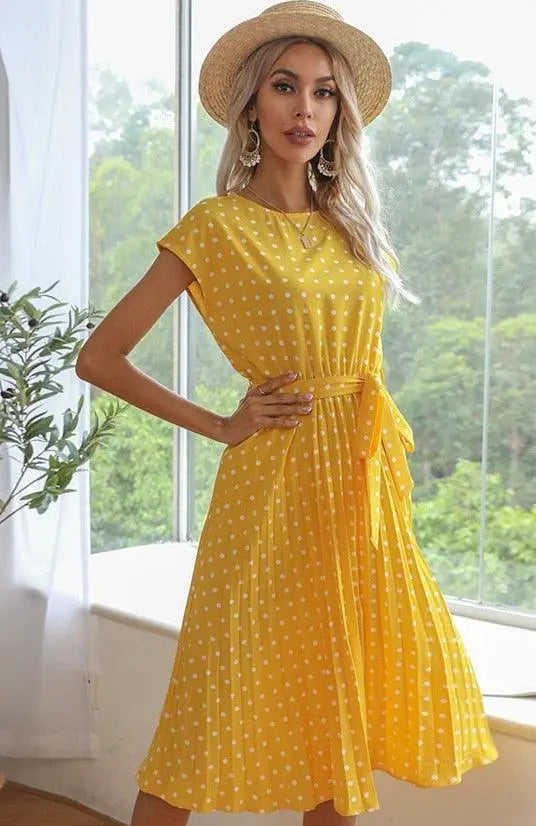 Robe midi à pois élégante ceinturée ORIS WEAR