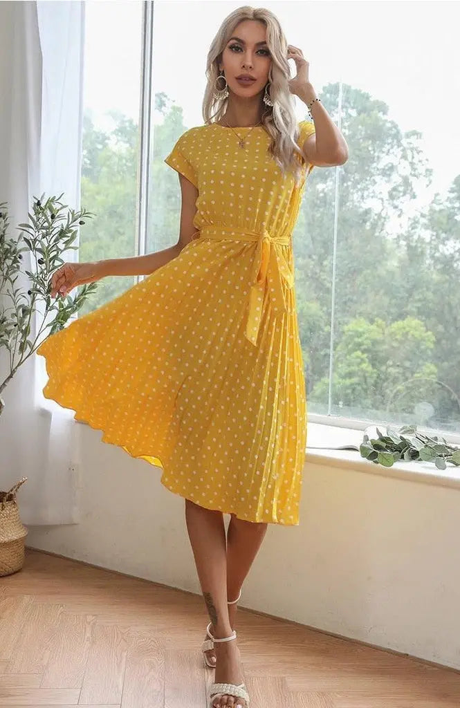 Robe midi à pois élégante ceinturée ORIS WEAR
