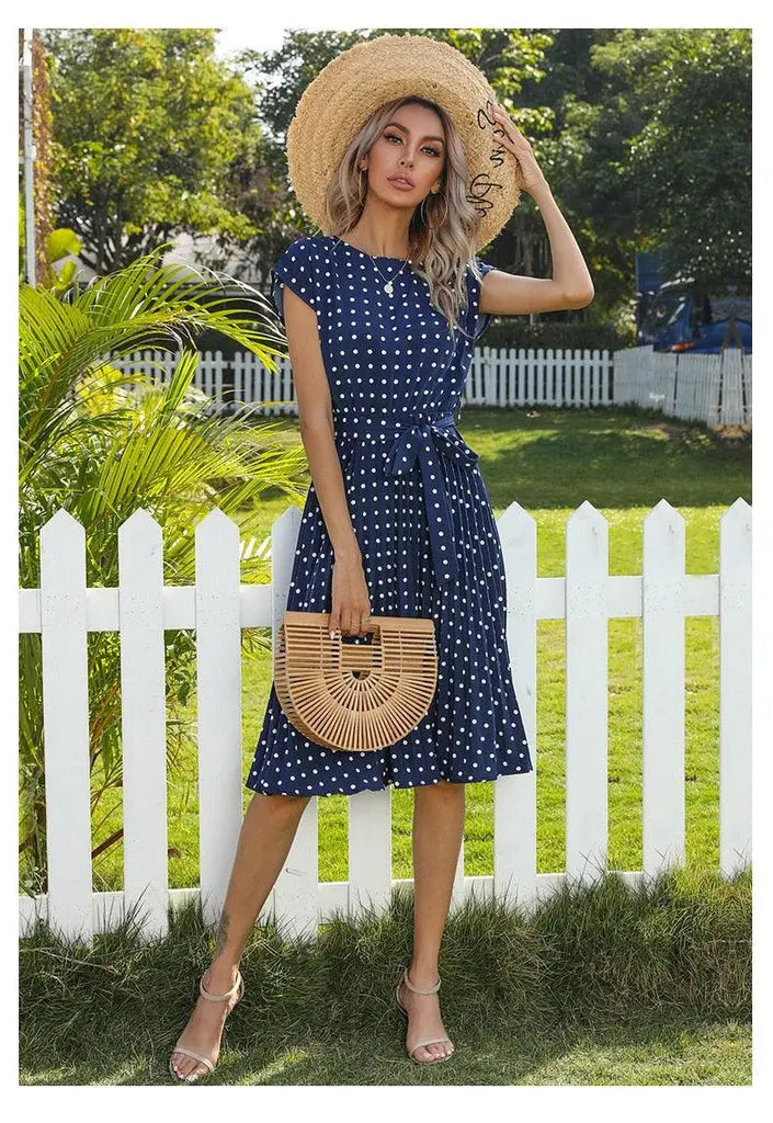 Robe midi à pois élégante ceinturée ORIS WEAR