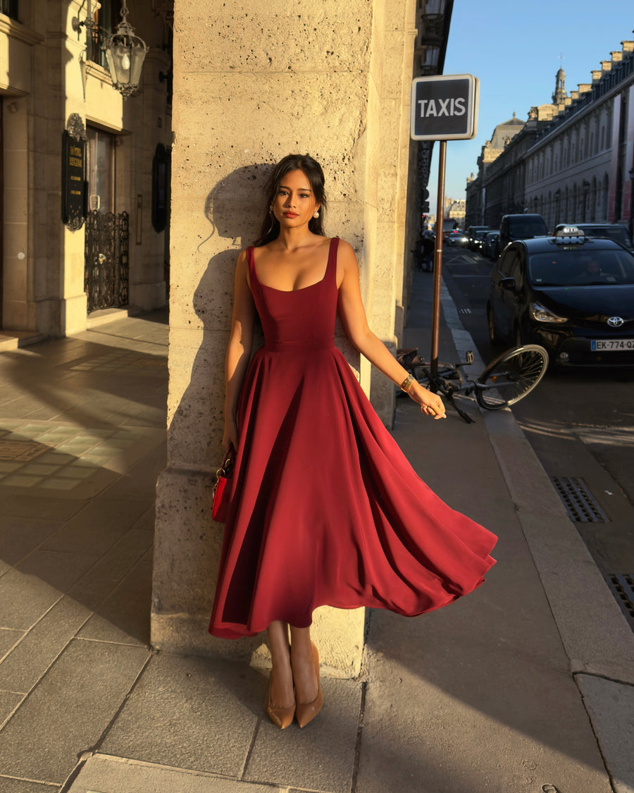 Robe longue femme moulante rouge foncé — ORIS WEAR