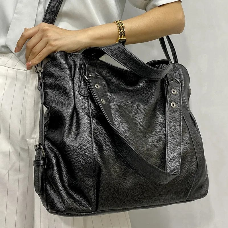 sac de cours tendance 2025, Sac Cabas Cuir Isa- idéal pour lycéenne, sac cabas lyceenne, sac cabas noire femme - sac cabas avec fermeture éclair