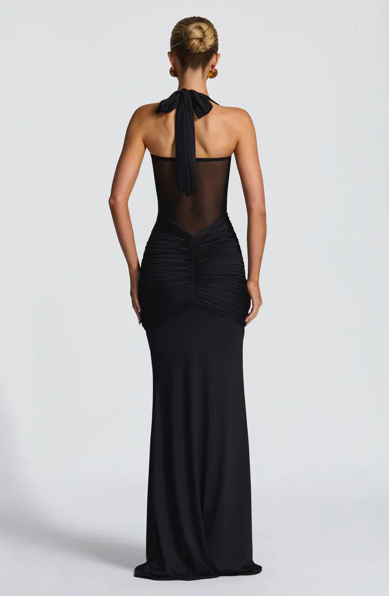 Celine | Robe Maxi à Encolure Halter Froncée pour Invitées de Mariage Celeste London
