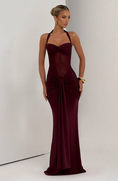 Celine | Robe Maxi à Encolure Halter Froncée pour Invitées de Mariage Celeste London