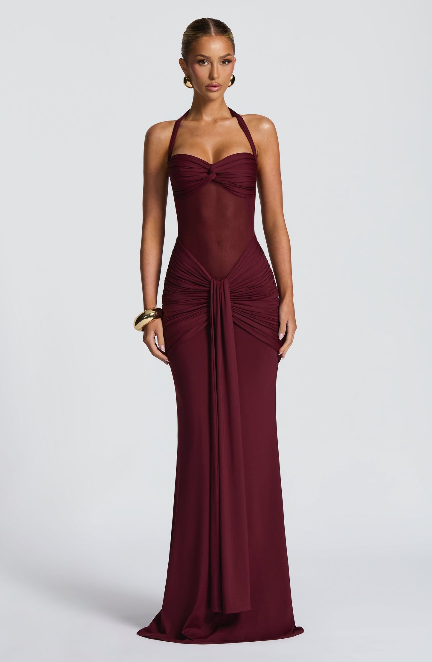 Celine | Robe Maxi à Encolure Halter Froncée pour Invitées de Mariage Celeste London