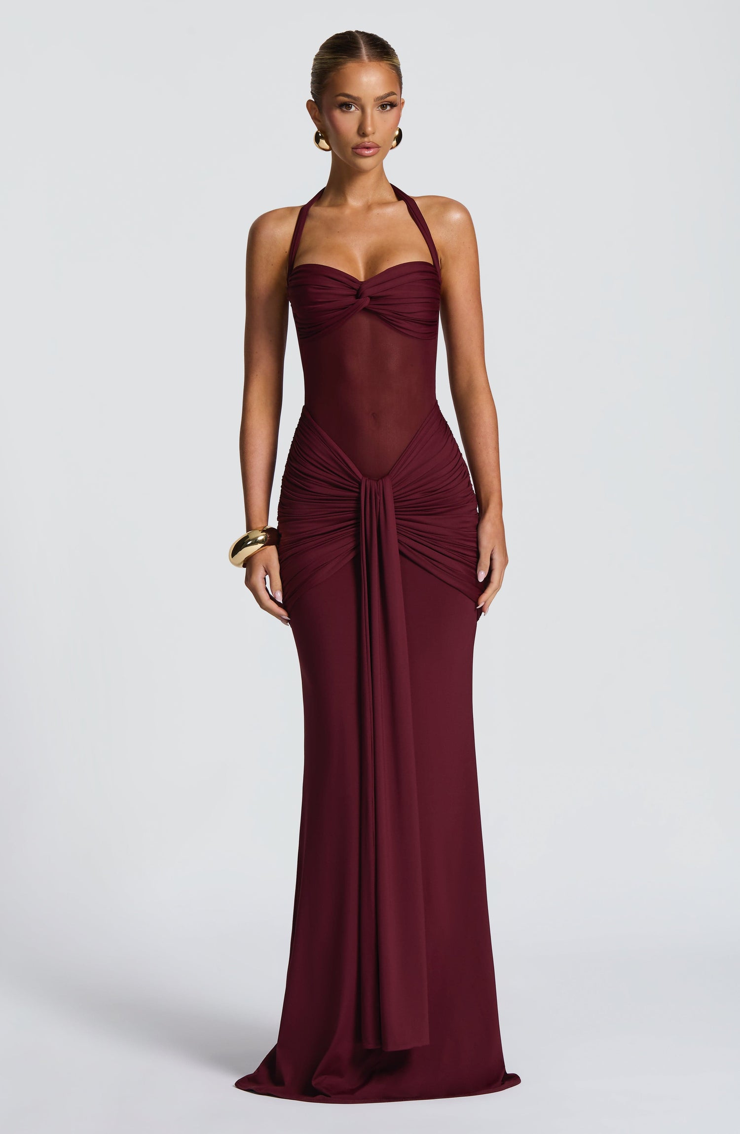 Celine | Robe Maxi à Encolure Halter Froncée pour Invitées de Mariage Celeste London