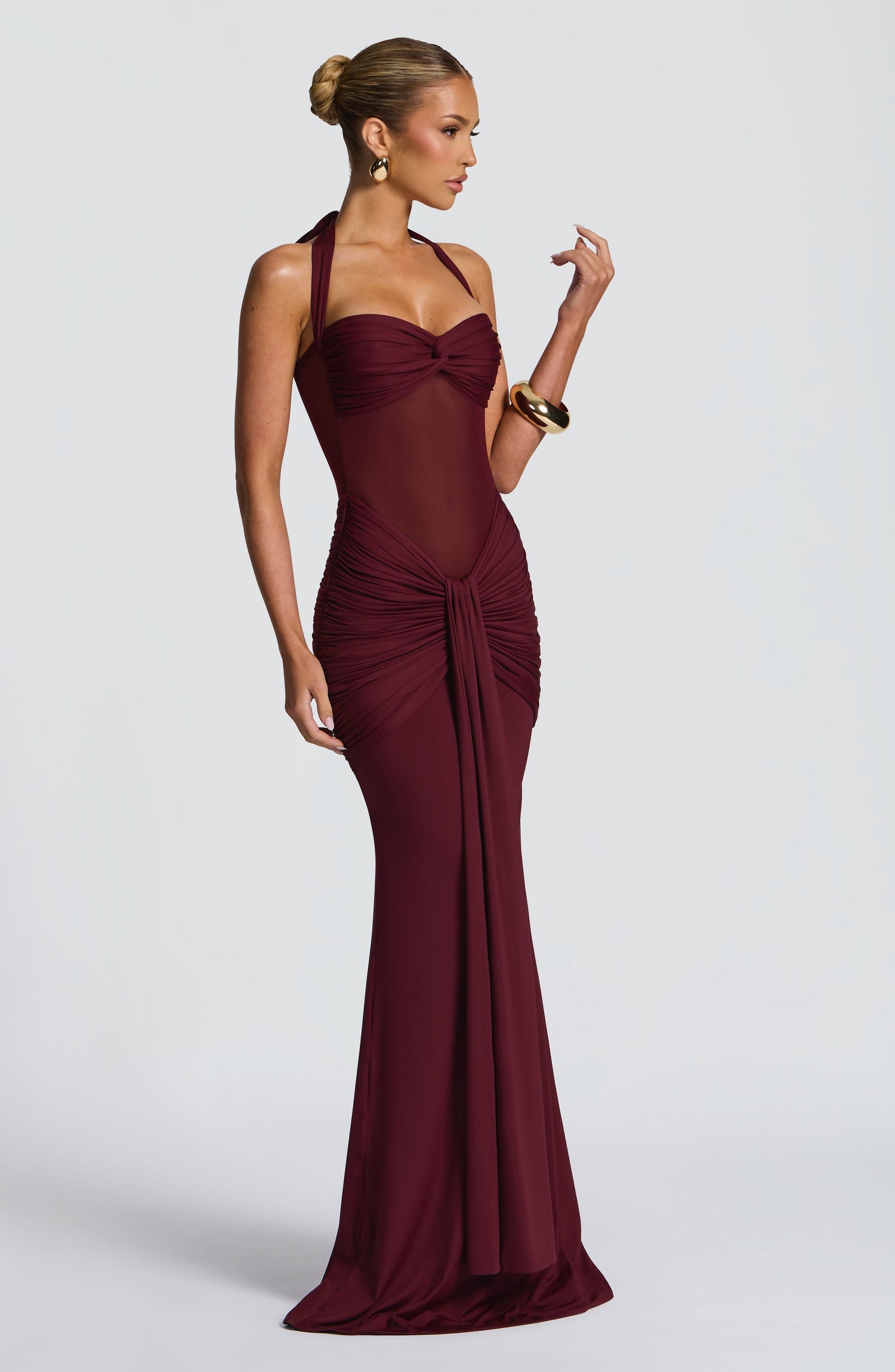Celine | Robe Maxi à Encolure Halter Froncée pour Invitées de Mariage Celeste London