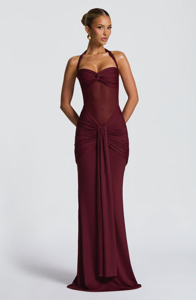 Celine | Robe Maxi à Encolure Halter Froncée pour Invitées de Mariage Celeste London
