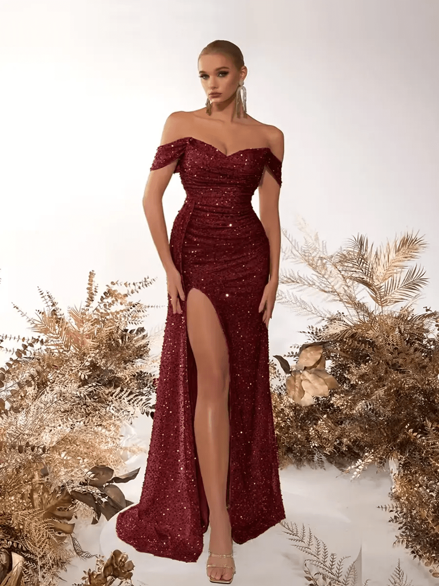 Domenica | Robe longue à sequins épaules décolleté élégant ORIS WEAR