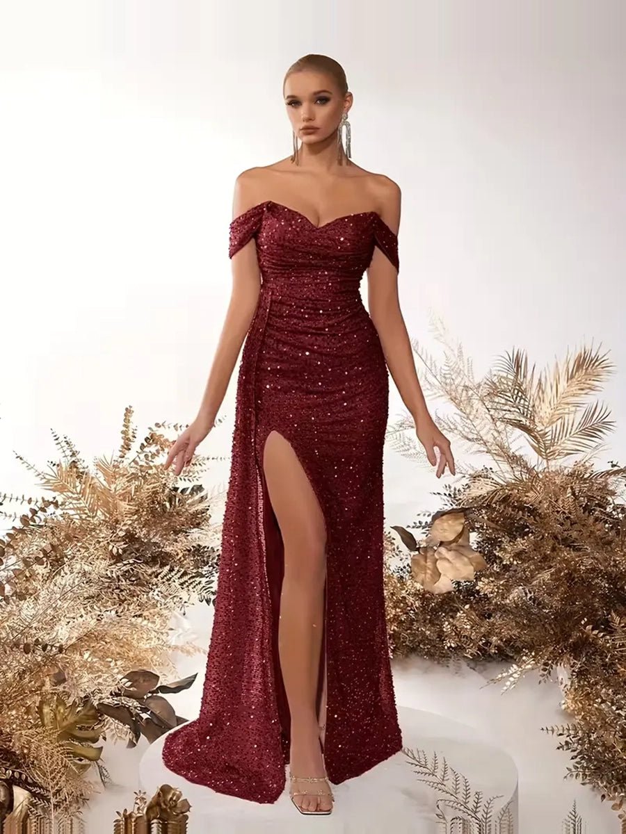 Domenica | Robe longue à sequins épaules décolleté élégant ORIS WEAR