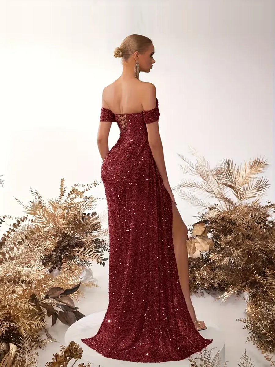 Domenica | Robe longue à sequins épaules décolleté élégant ORIS WEAR